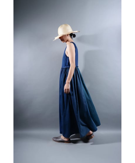 1.Lilith sleeveless dress / Organic cotton satin /Blue-Green gradation