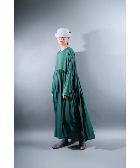 2.Kurteno-dress / Long sleeve / Organic cotton satin / Green lake