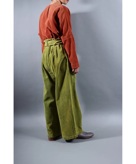 2.Hakama corduroy pants sp / organic cotton / size2 / Yellow green moss