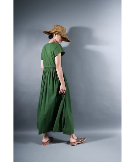 1.Lilith cap sleeve dress / sp / Organic cotton lawn /  Forest green
