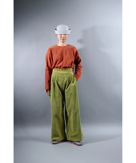 2.Hakama corduroy pants sp / organic cotton / size2 / Yellow green moss