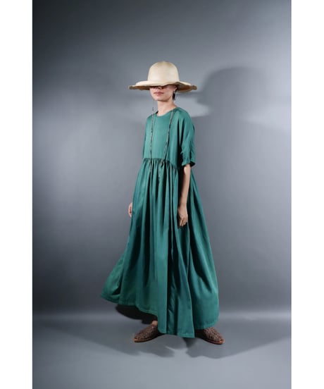2.Kurteno-dress / Half sleeve / Organic cotton satin / Atoll green