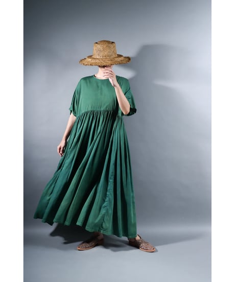 2.Kurteno-dress / Half sleeve / Organic cotton satin / Atoll green