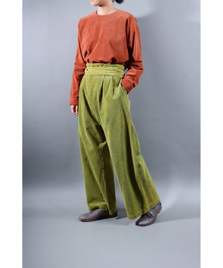 2.Hakama corduroy pants sp / organic cotton / size2 / Yellow green moss