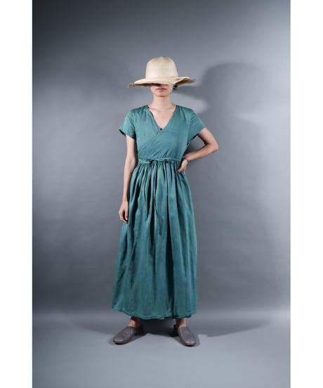 1.Lilith- cap sleeve dress / Organic cotton satin / Shore blue