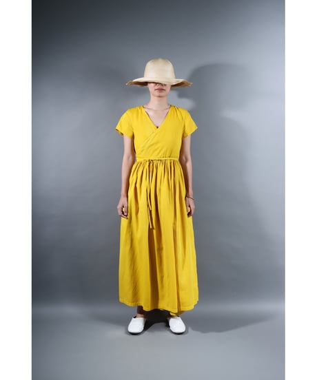 2.Lilith cap sleeve dress / b / Organic cotton satin / Bright yellow / with stains:special price