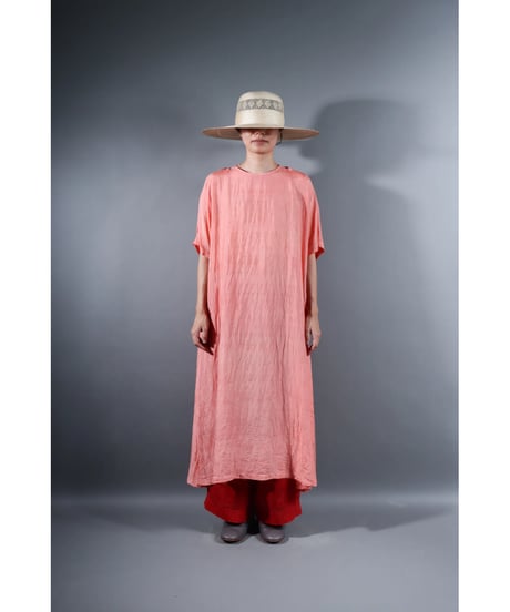 5.Slit dress / half sleeve / Silk khadi / Sunset pink