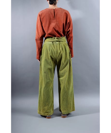 2.Hakama corduroy pants sp / organic cotton / size1 / Yellow green moss