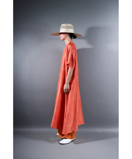 3.Slit dress / Half sleeve / Silk khadi / Sunset orange
