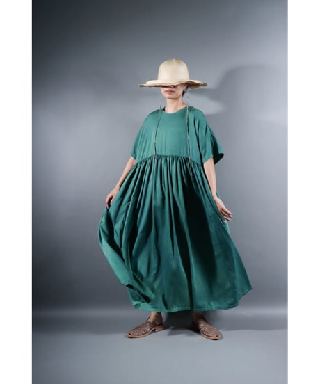 2.Kurteno-dress / Half sleeve / Organic cotton satin / Atoll green
