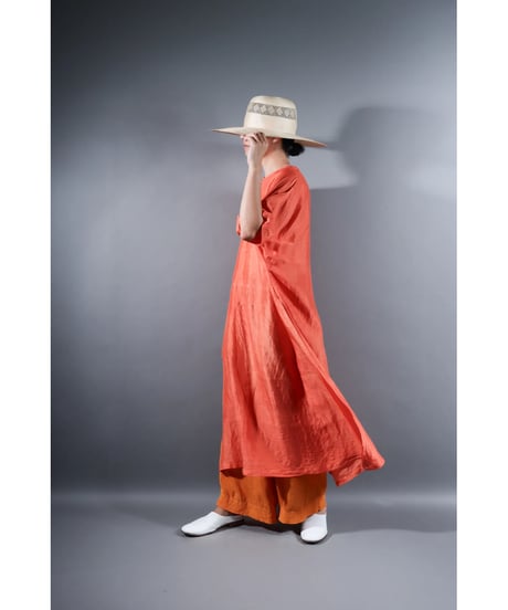 3.Slit dress / Half sleeve / Silk khadi / Sunset orange