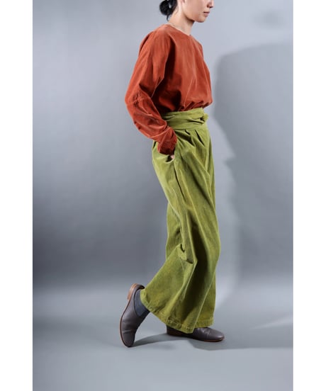 2.Hakama corduroy pants sp / organic cotton / size1 / Yellow green moss