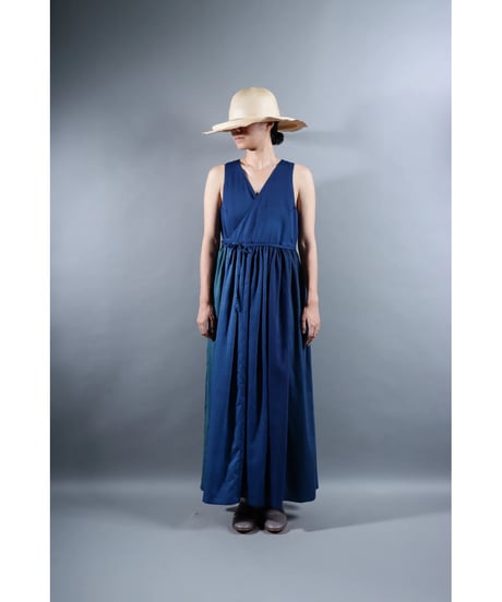 1.Lilith sleeveless dress / Organic cotton satin /Blue-Green gradation