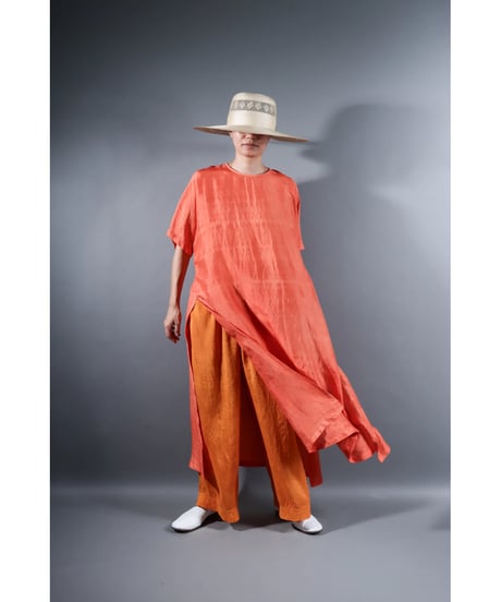 3.Slit dress / Half sleeve / Silk khadi / Sunset orange
