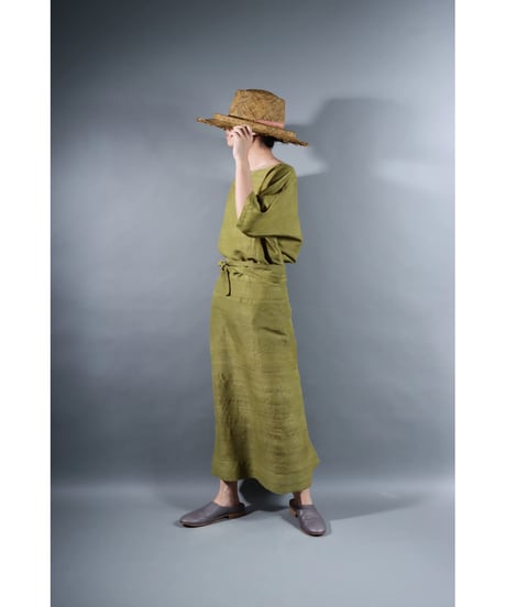 1.Tibetan skirt / Silk khadhi tusser / Luminous moss