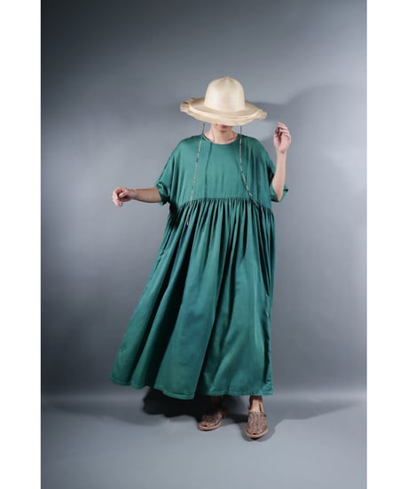 2.Kurteno-dress / Half sleeve / Organic cotton satin / Atoll green