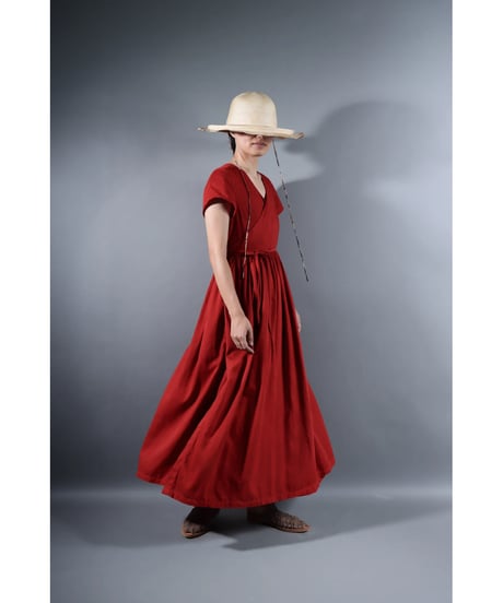 2.Lilith cap sleeve dress /sp/ Organic cotton satin  / Madder red