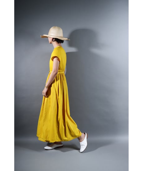 2.Lilith cap sleeve dress / b / Organic cotton satin / Bright yellow / with stains:special price