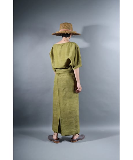 1.Tibetan skirt / Silk khadhi tusser / Luminous moss