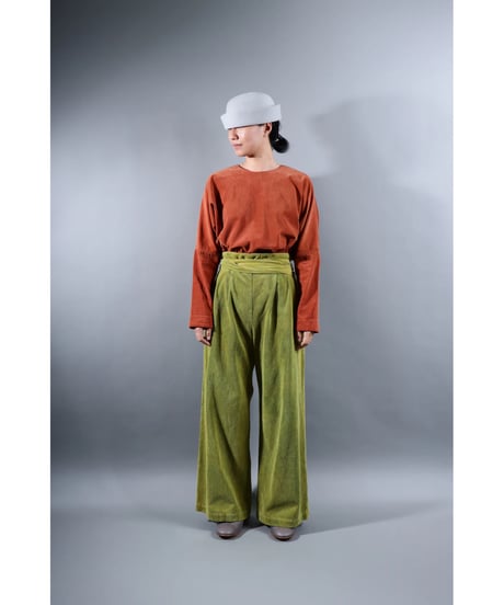 2.Hakama corduroy pants sp / organic cotton / size2 / Yellow green moss