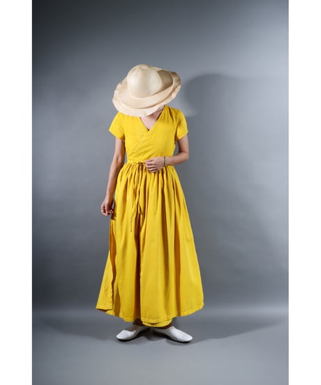 2.Lilith cap sleeve dress / b / Organic cotton satin / Bright yellow / with stains:special price