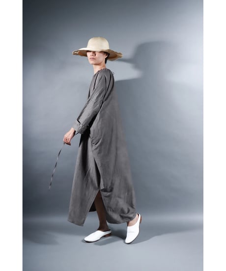 4.Drop / Dress / Silk cotton Khadi / Light gray