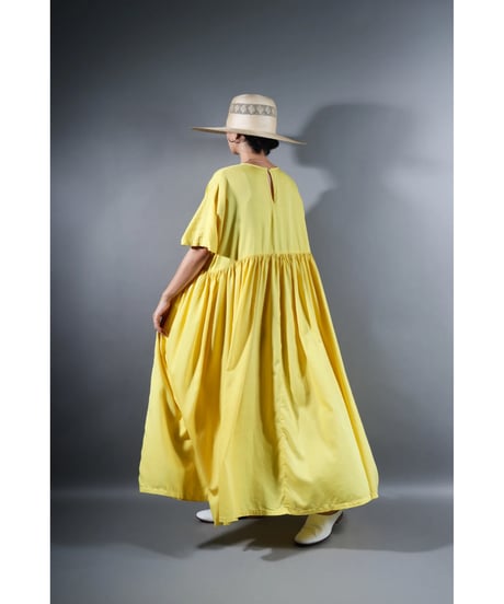 1.Kurteno-dress / Half sleeve / Organic cotton satin / Lemon yellow