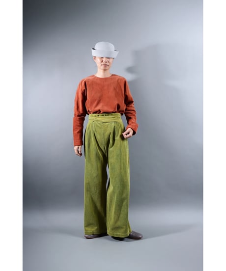 2.Hakama corduroy pants sp / organic cotton / size2 / Yellow green moss
