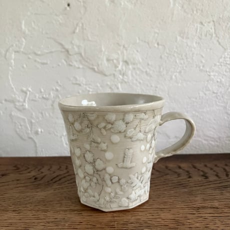 西山千代子　取手付きカップ　白＋白/鳥
