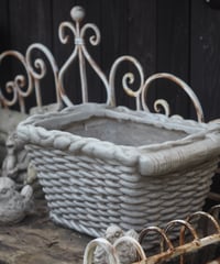 Wicker Basket Planter   Antique White