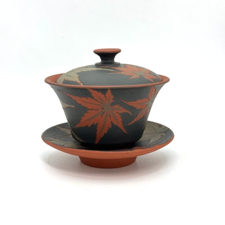 都築青峰 Seiho Tsuzuki 紅葉 蓋碗 朱　ST1332