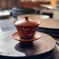 都築青峰 Seiho Tsuzuki 朱泥 桜 蓋碗　ST1382