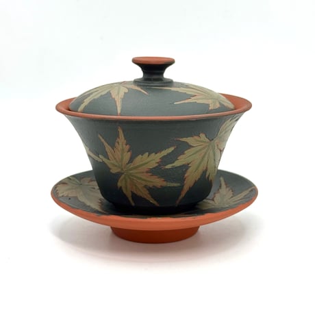 都築青峰 Seiho Tsuzuki 紅葉 蓋碗 朱　ST1332