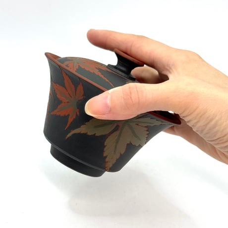 都築青峰 Seiho Tsuzuki 紅葉 蓋碗 朱　ST1332