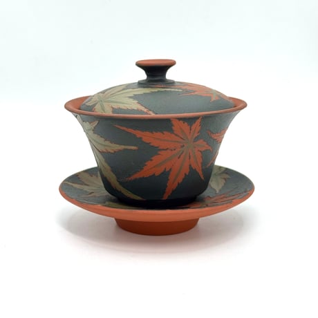 都築青峰 Seiho Tsuzuki 紅葉 蓋碗 朱　ST1332