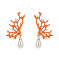 Coral Pearl Drop Pierce