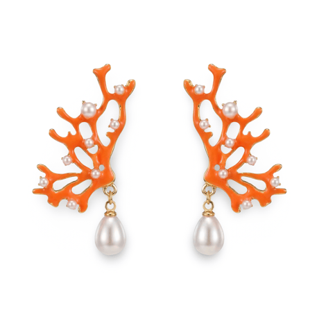 Coral Pearl Drop Pierce