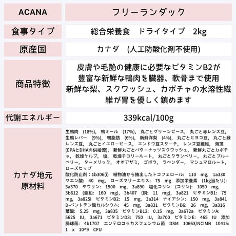 [ACANA] シングル(動物源1種類) ラム/鴨/ポーク 2kg