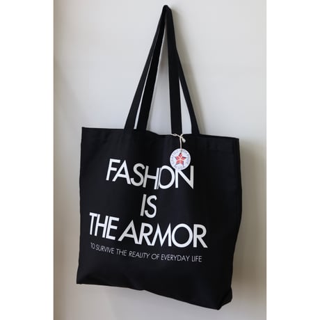 ＂FASHION IS THE ARMOR BLACK TOTE BAG＂ENVIRO TOTE