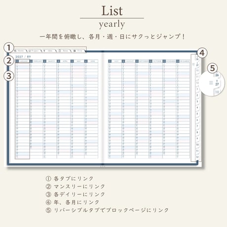 2027年1月始まりしごと手帳[日曜始まり／週：レフト／日：１DAY／色：ネイビー]