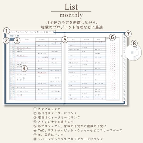 2027年1月始まりしごと手帳[日曜始まり／週：ブロック／日：１DAY／色：ネイビー]