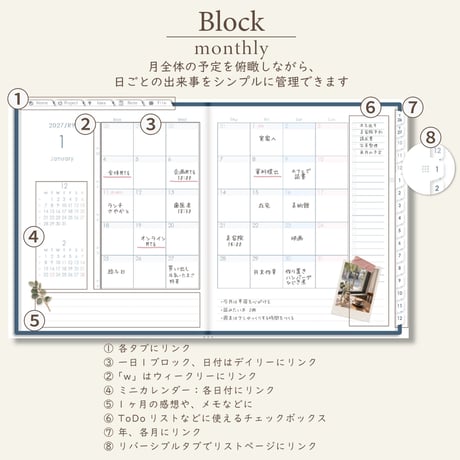 2027年1月始まりしごと手帳[月曜始まり／週：バーチカル／日：１DAY／色：ネイビー]