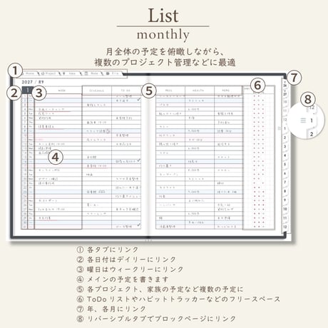 2027年1月始まりしごと手帳[日曜始まり／週：ブロック／日：１DAY／色：モノ]