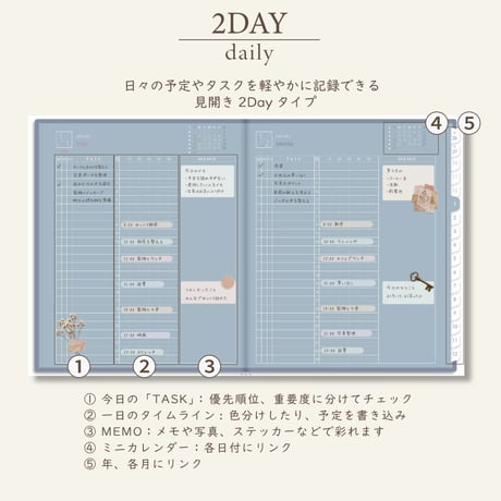 2027年1月始まりスケジュールプランナー[日曜始まり／週：バーチカル／日：２DAY／色：ブルーグレー]