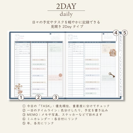 2027年1月始まりスケジュールプランナー[月曜始まり／週：レフト／日：２DAY／色：ネイビー]