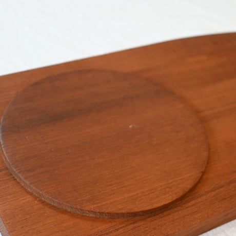 Backman vintage teak cutting tray with glass dome