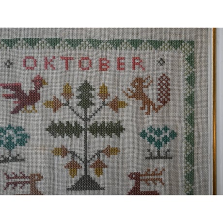 Vintage danish fremme emboridery tapestry 'October'