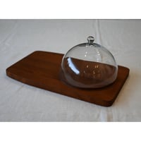 Backman vintage teak cutting tray with glass dome