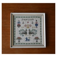 Vintage danish fremme emboridery tapestry 'January'