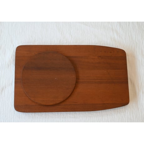 Backman vintage teak cutting tray with glass dome